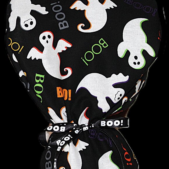 Womens My Halloween Boo, Ghost Ponytail Scrub Cap, Handmade NWOT - Picture 2 of 7